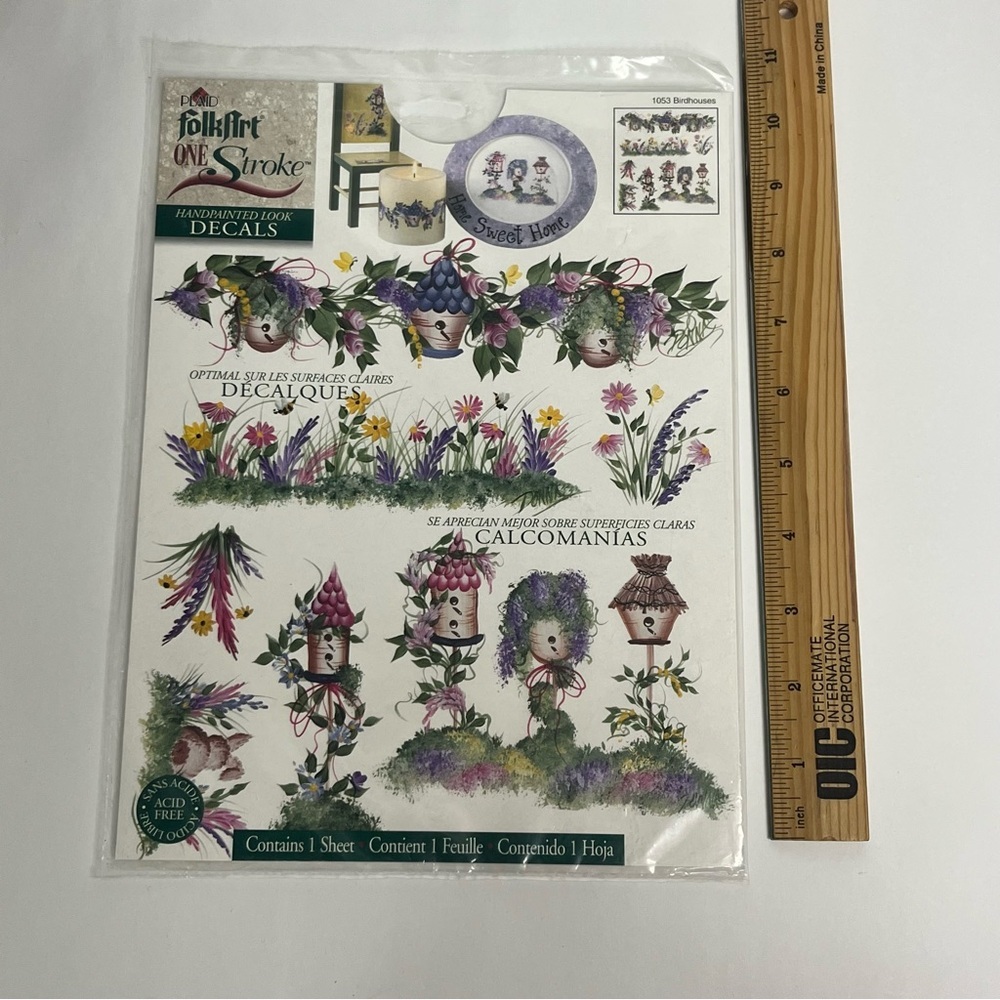 plaid folk art one stroke‎ handpainted look decals 1053 birdhouses acid free